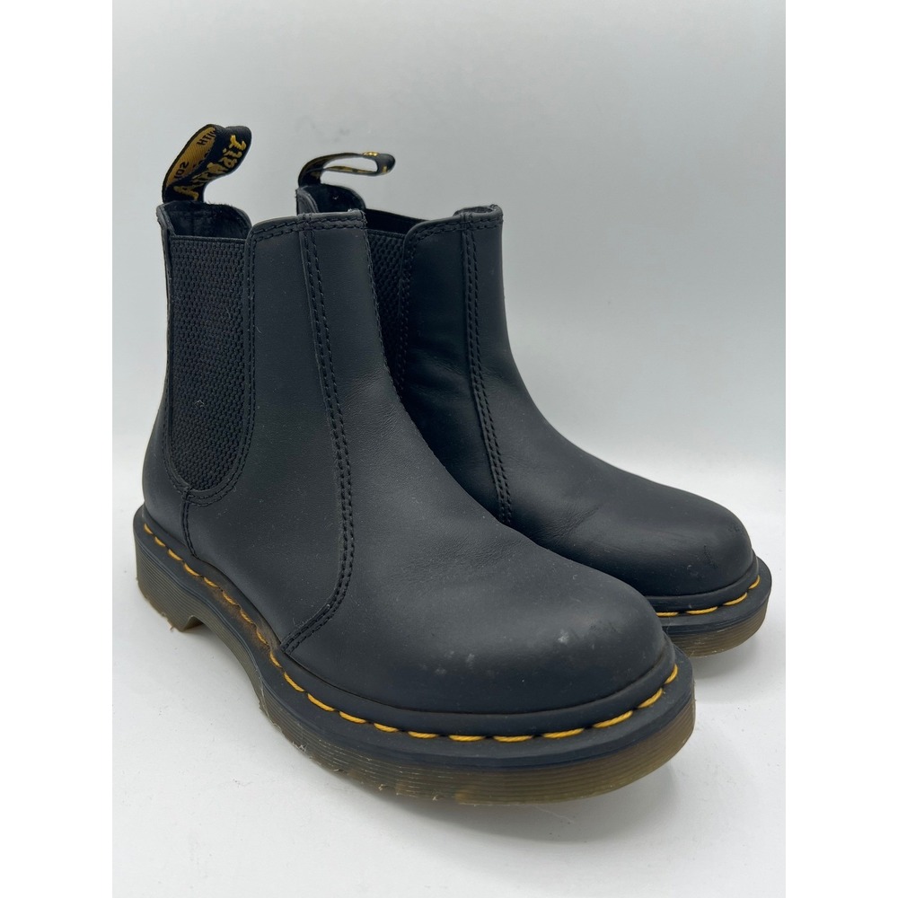 Dr Martens 2976 Chelsea Boots Women's Sz 5 Smooth Black Leather Grunge Yellow